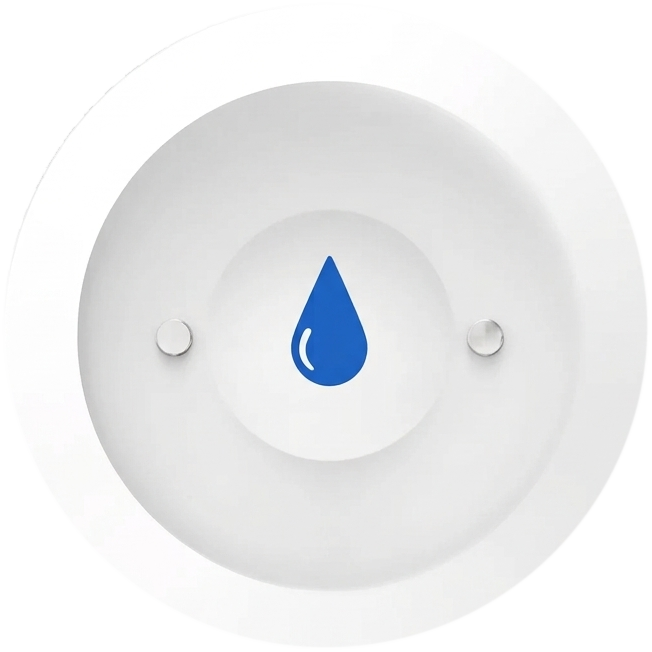 The Drip water sensor: a low white disc with a blue water-drop mark on its face.